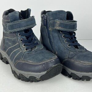 Pafi Kids Boots Size 1 EU 32 Blue Faux Suede Waterproof Zip Lace Up Round Toe